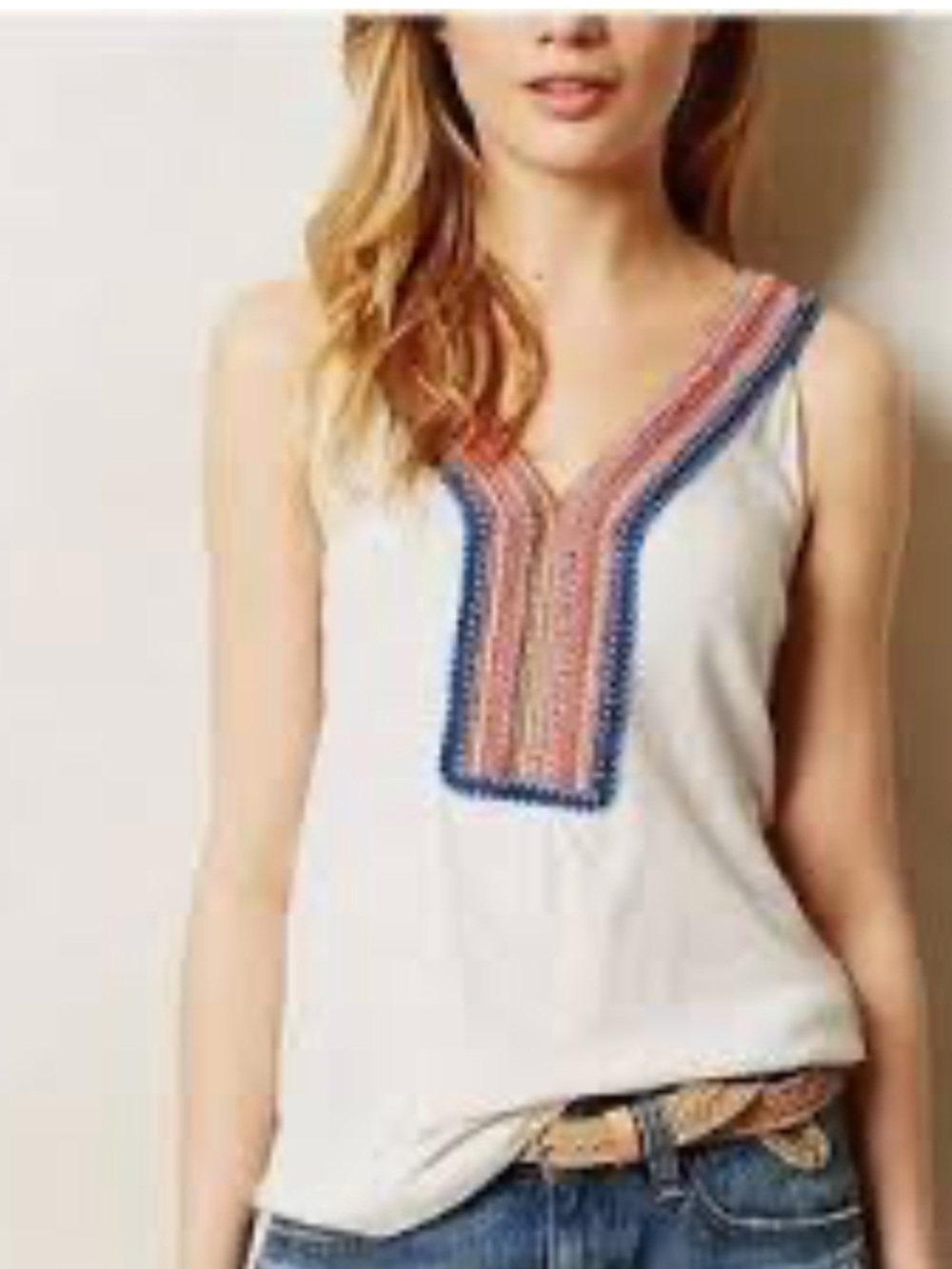 Akemi + Kin for Anthropologie white embroidered linen blend tank top Size S